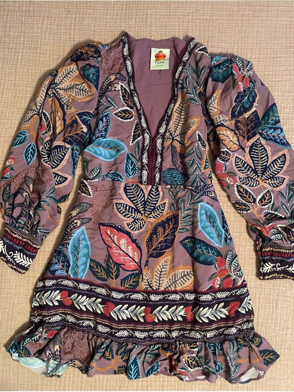 FARMRIO - wild night floral long sleeved mini dress